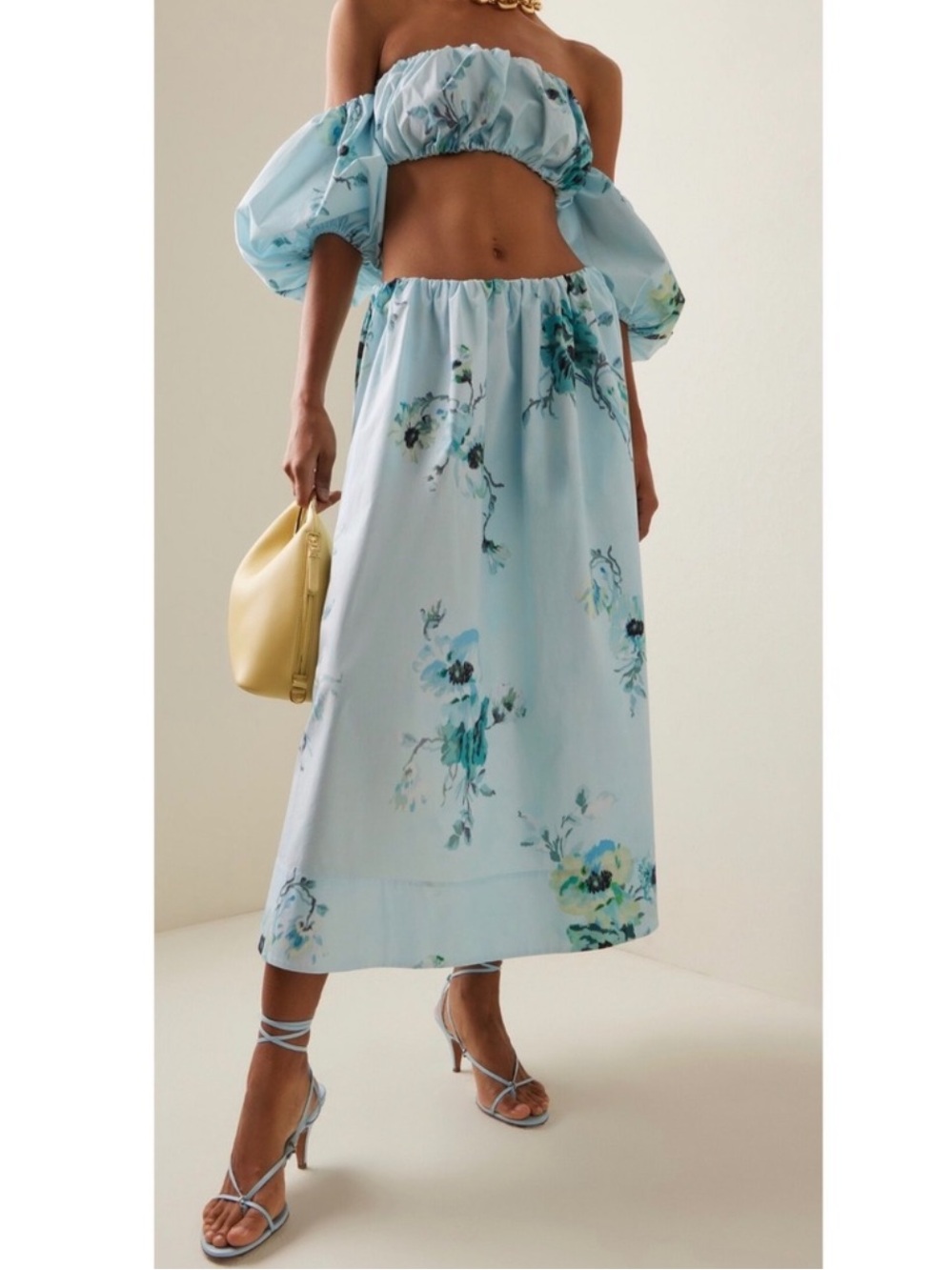 Zimmermann Light Blue Floral Off-Shoulder Midi Skirt and Top NWT 1440